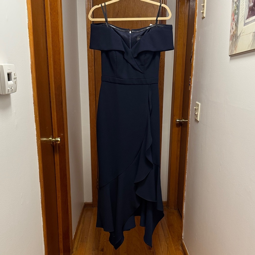 Xscape Navy High Low Off-Shoulder Dress 👗